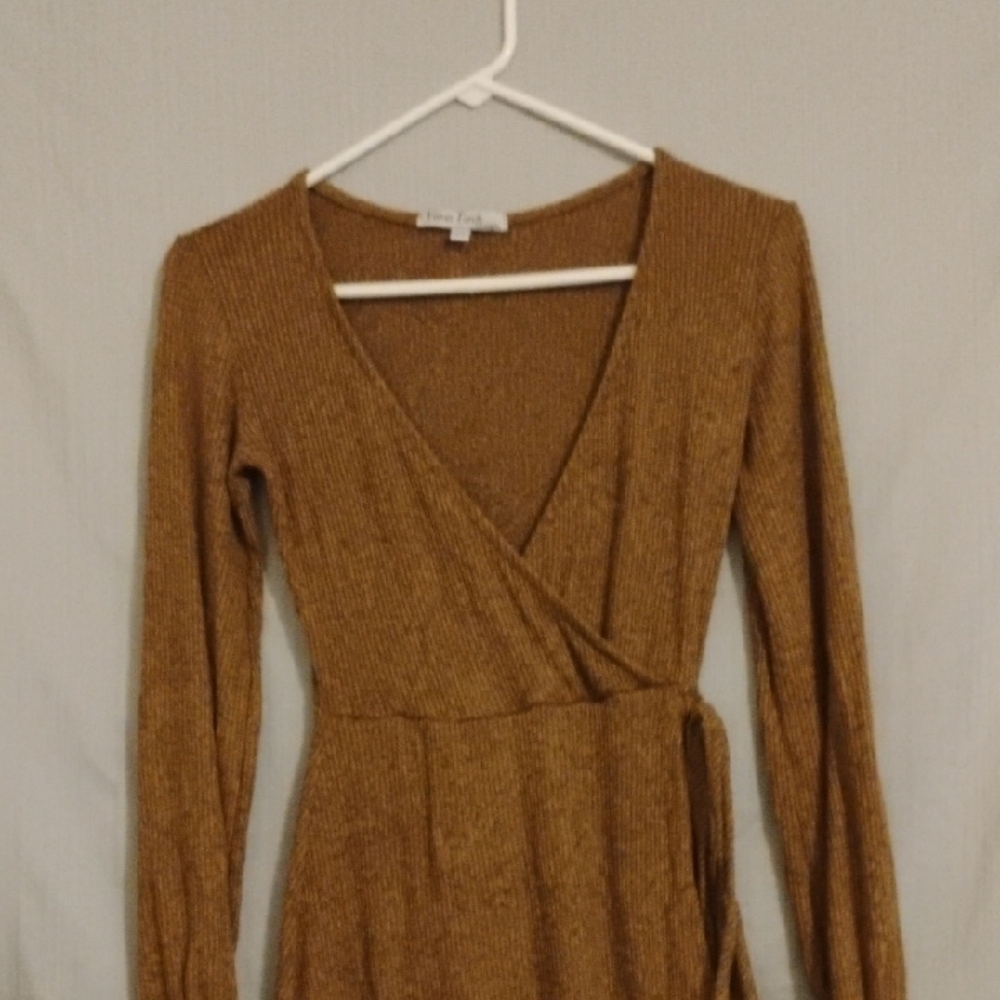XS Velvet Torch Long Sleeve Brown Wrap Dress